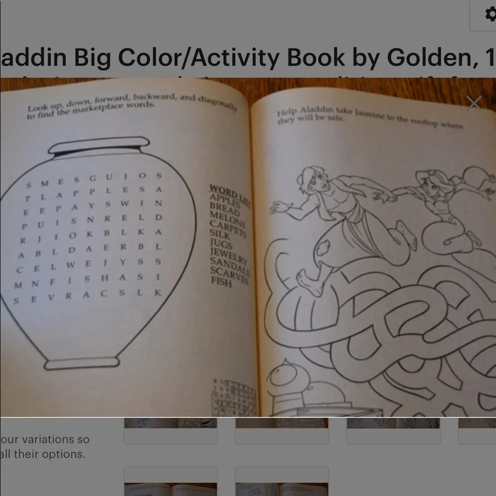 Disney Aladdin Big Coloring Activity Book 1992 Jasmine Jafar Vintage 90’s